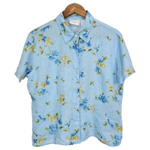 Liz Claiborne Linen Floral Cottagecore Lightweight Beachy Country Pretty Shirt